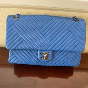 Chanel Chevron Electric Blue Jumbo
